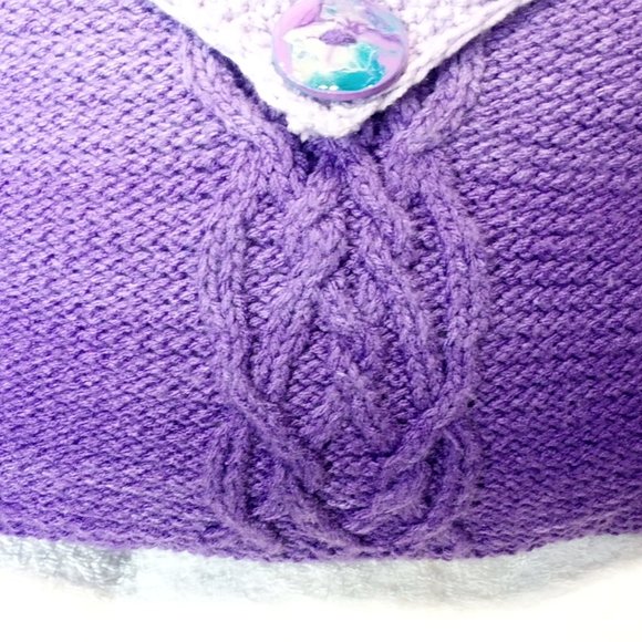 Hand Crafted Knit Throw Pillow Purple Cable Hand Painted Resin Buttons D… - Picture 10 of 12
